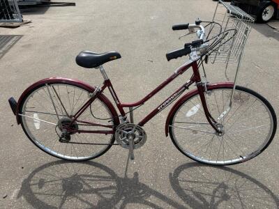 Schwinn World Step-Through 10-Speed Bicycle, Maroon, 27" Wheels, Front Basket, Caliper Brakes