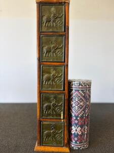 Handcrafted Thai Bamboo Chest 5-Drawer Cabinet with Embossed Elephant Motif and Woven Sides