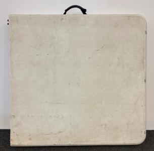 Folding Portable 34" Square Banquet/Utility Table, Plastic Top, Steel Frame, Carry Handle