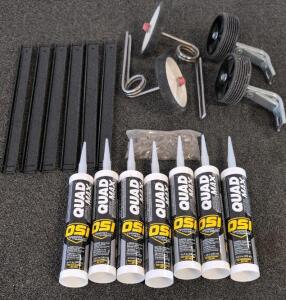 Bulk Lot: 7 OSI Quad Max Caulking Tubes, 2 Pairs Bicycle Training Wheels, 6 Metal Brackets, Hardware