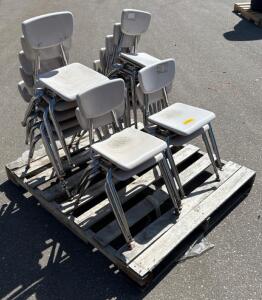 13 Student Stackable Chairs, Gray Plastic Seat, Chrome Steel Frame, 17" Height, School Sizexiu