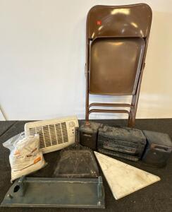 Mixed Lot: Sanyo M9935K Boombox, Lakewood Heater, Folding Chairs, Marble Shelf, More