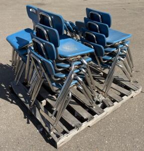 18 Blue Stackable Student Classroom Chairs, Chrome Frame, Polypropylene Seat, 17.5" Height