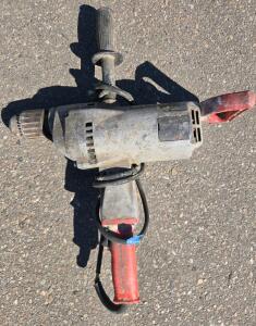 Heavy-Duty Corded Electric Drill, Likely Milwaukee, Keyed 1/2" Chuck, Side Handle, 120V