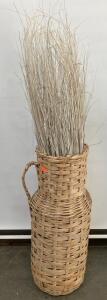 Large 55" Woven Wicker Floor Vase with Dried Grass Arrangement, 30" Vase, 1 Handle, Natural Color