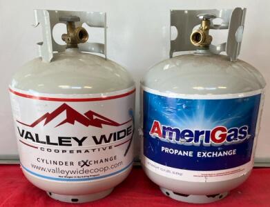 (2) AmeriGas & Valley Wide 20-lb Propane Tanks &ndash; OPD Valve, Steel, 15 lb Net Propane Capacity