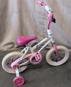 Huffy Peaster 12" Girls Bike, White/Pink, Training Wheels, Coaster Brake, Steel Frame