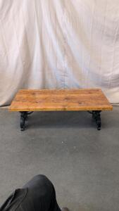 Solid Wood & Wrought Iron Coffee Table, Rustic Industrial Style, Approx. 48"x20"x17"