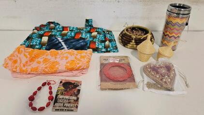 Handmade Global Craft Bundle: Artisan Jewelry, Indian Ornament, Rwandan Baskets & Tote Bag