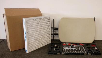 Durabuilt 101-Piece Mechanics Tool Kit, 20x20x2 HVAC Air Filters (6 Pack), Folding Table Lot
