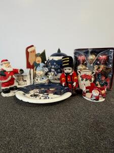 Christmas Holiday Decor Lot &ndash; Santa, Snowman, Plate, Cookie Jar, Ornaments, Figurines, 11 pcs