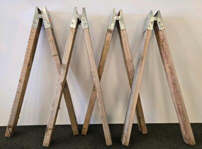 Pair Folding Wooden Sawhorses with Metal Brackets, Approx. 32" Height, Heavy Duty