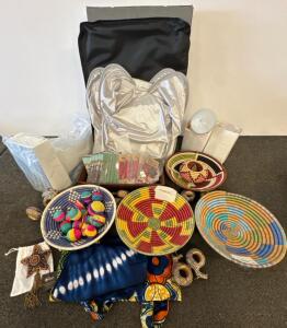 Handmade African Basket Set, with ice maker, Zebra Napkin Rings, Ornament, TEMAI Tesla Model 3/Y Sunshade Lot