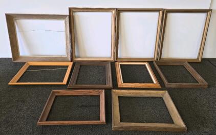 Lot of 10 Mixed Wooden Picture Frames, 11x14 to 16x20 Inches, Assorted Finishes, Includes Gold & Wavy Edge