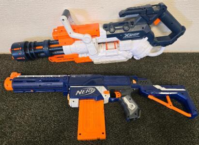 X-Shot Hurricane Gatling Minigun & Nerf N-Strike Elite Retaliator, Automatic and Manual Dart Blasters