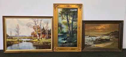 Set of Three Framed Landscape Paintings &ndash; Oil on Canvas & Board &ndash; Various Sizes &ndash; Signed