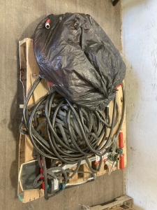 Pallet of Hoses and Assorted Yard Tools