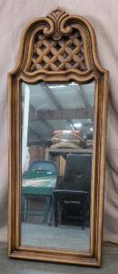 Ornate Vintage Wall Mirror, Arched Top, Lattice Crest, Model 367-45, 45"x16", Gold/Brown