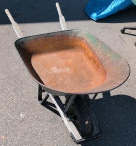 Heavy-Duty Steel 6 cu ft Single-Wheel Contractor Wheelbarrow, Pneumatic Tire, Wood Handles