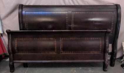 King Size Traditional Wood Sleigh Bed Frame Dark Finish Headboard, Footboard, Rails Included