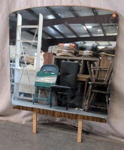 Large Mid-Century Modern Wood Framed Wall Mirror, 50"x50", Curved Top, Vintage Style