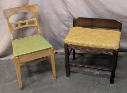 Vintage Wood Side Chair & Upholstered Vanity Bench &ndash; Green & Gold, Unique Designs