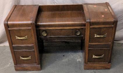 Art Deco Vanity Desk 410-46 VAN BASE, 5 Drawers, Brass Handles, ca. 1930s/40s, Wood, 48"x18"x30"