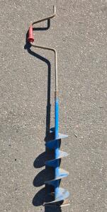 Manual Hand Ice Auger, 6" Diameter, 36" Length, Steel Blade, Blue Shaft, Red Plastic Handle