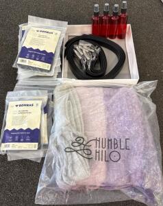 Mixed Clothing Lot: Bombas XS/S Men's Boxer Briefs, Humble Hilo Blanket, Red Spray Bottles,