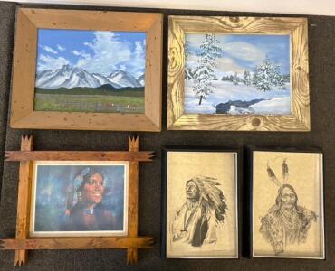 Lot 5 Western & Native American Wall Art Paintings/Prints Signed Petty Dehn Dale Framed
