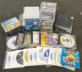 Lot of 20+ Vintage Imation CD-RW, Fujifilm CD-R, Iomega Zip 100 Disks & Retro Software CDs