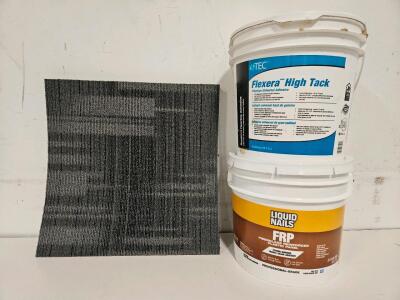 Commercial Carpet Tiles, 24"x24" Grey Pattern, 2 Buckets Adhesives (TEC Flexera, Liquid Nails FRP)