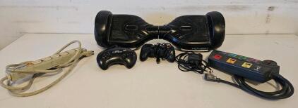 Tech variety lot including: Sega Genesis Model 1650 3-Button Wired Controller, Black, Original Vintage, D-Pad, Used, and more.