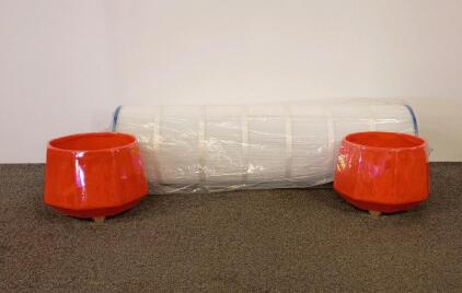 Large Pool/Spa Cartridge Filter 32"x10" + Pair 13" Red Ceramic Planters Glazed Feet
