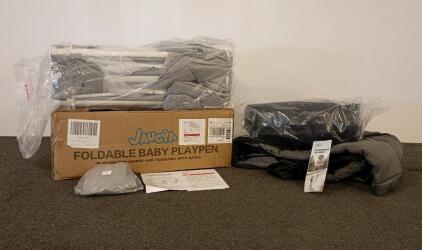 JauGya Foldable Baby Playpen 71"x59"x27" Gray w/ Bag + Vanncamp Insulated Windshield Covers