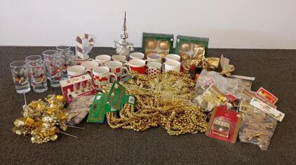 Vintage 45+ Pc Christmas Decor & Valentine Mug Lot &ndash; Kmart Ornaments, GE Lights, Heart Mugs