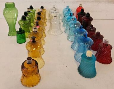 Home Interiors Bell-Shaped Colored Glass Oil Lamps, Set of 26, Made in USA, Vintage Variety
