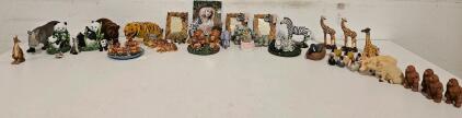 Assorted Animal Figurine Lot &ndash; 30+ Resin Statues: Gorillas, Tigers, Pandas, Giraffes, Zebras