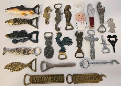 Vintage Collectible Metal Novelty Bottle Openers Lot &ndash; Fish, Animals, Figurative, Brass/Cast Iron, Painted