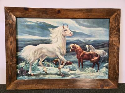 Jimmie Winter Framed Horse Lithograph Print &ndash; Western Landscape, Signed, Solid Wood Frame, 41" x 30"