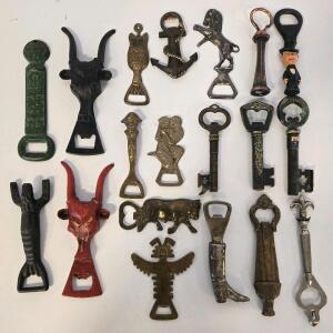 Vintage Bottle Opener Collection &ndash; 19 Assorted Brass, Cast Iron, Novelty Animal & Figural Designs