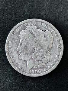 1900 Morgan Silver Dollar, New Orleans Mint, 90% Silver, Circulated, Heavy Wear, $1 Coin