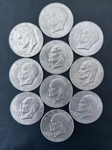 1976 Eisenhower Bicentennial Dollar Coins, Set of 10, Copper-Nickel Clad, 38.1mm, Circulated