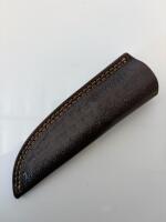 Custom Damascus Hunting Knife, 4" Drop Point Blade, Bear Cutout, Laminated Wood Handle, Leather Sheath - 5