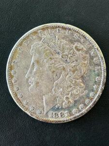 1881 Morgan Silver Dollar, 90% Silver, Circulated Condition, Philadelphia Mint