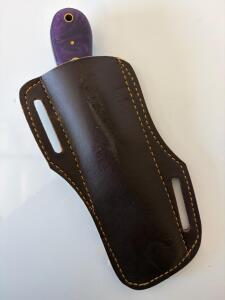 Handmade Damascus Steel Fixed Blade Knife &ndash; Purple Resin Handle, Full Tang, Leather Sheath