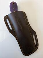 Handmade Damascus Steel Fixed Blade Knife &ndash; Purple Resin Handle, Full Tang, Leather Sheath
