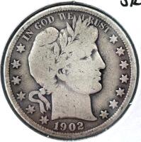 1902 Barber Half Dollar, 90% Silver, Circulated, U.S. Liberty Head, $235 Value Noted - 2