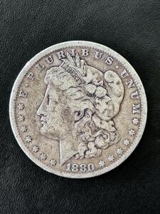 1880 Morgan Silver Dollar, USA, 90% Silver, Philadelphia Mint, Circulated Condition