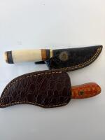 Damascus Steel Fixed Blade Knife Set &ndash; Custom Handles, Leather Sheaths, Hunter & Skinner Styles